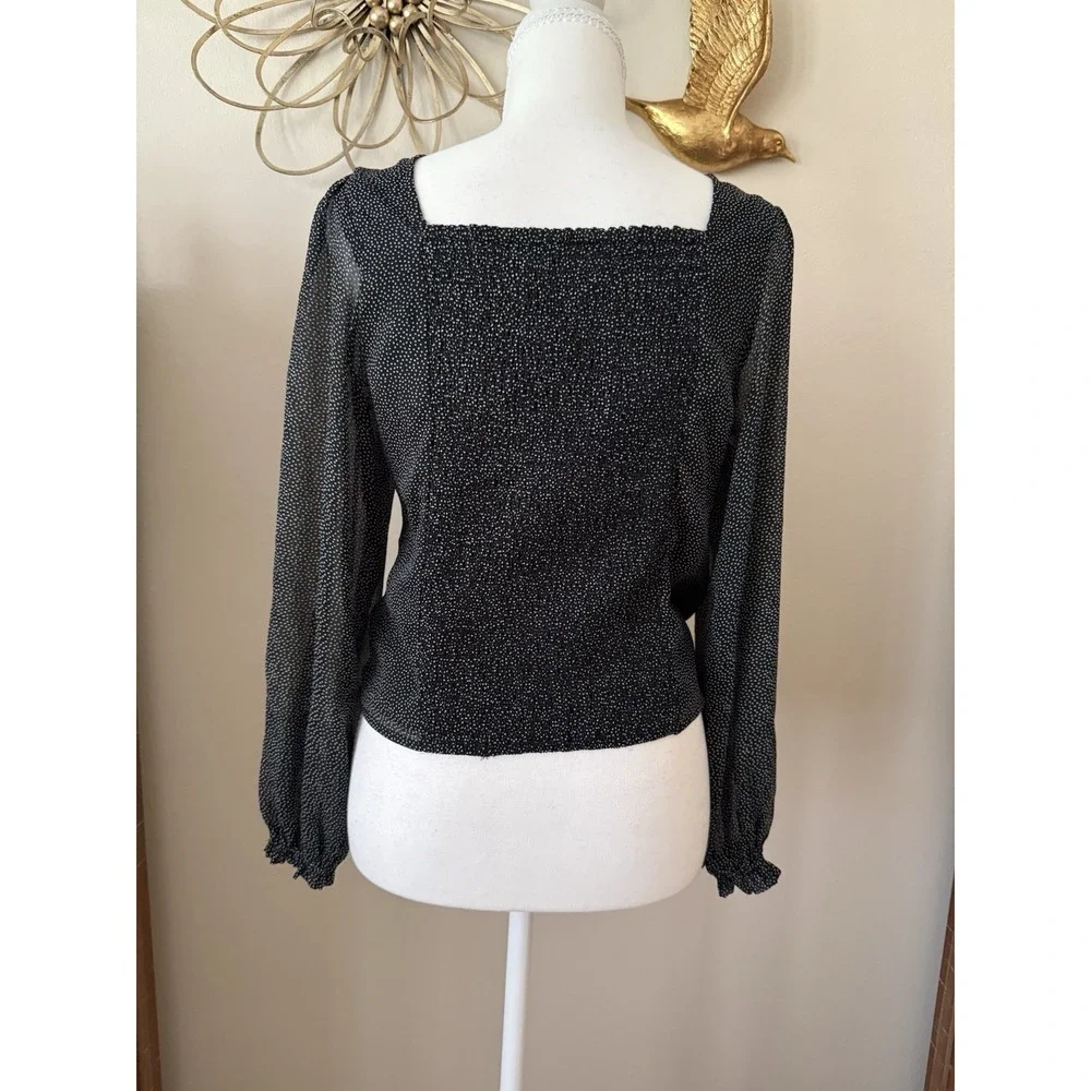 Abercrombie & Fitch Ruched Blouse Black White Polka Dot Puff Sleeve Medium